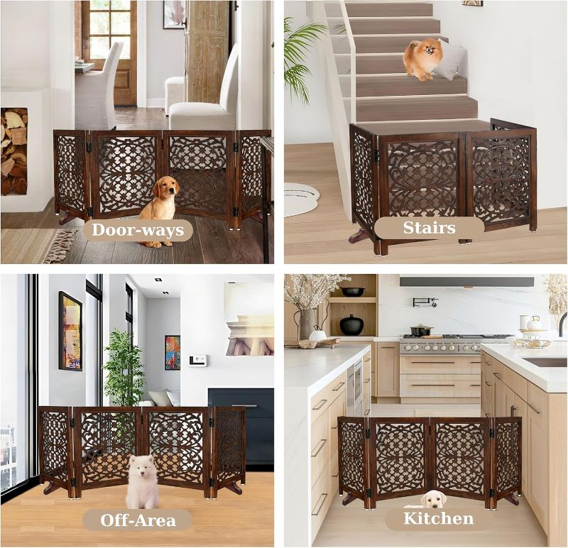 Photo 2 of Dog Gates for The House, Pet Gates for Dog, Pet Gate,Gates for Dog Indoor, Dog Gate for Stairs, Puppy Gates, Safety Gates for Pets, Wooden Foldable Pet Gates 24x18 Inch Natural Burnt with 4 Panels