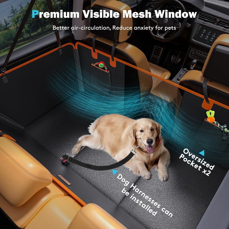 Photo 2 of Back Seat Extender for Dogs, Dog Car Seat Cover for Back Seat Hard Bottom Holds 400LBS, Backseat Dog Cover Bed PU Leather-Waterproof Anti-Scratch, Dog Hammock for Car SUV Protector with Dog Seat Belt