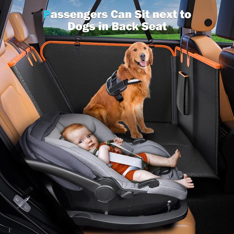 Photo 4 of Back Seat Extender for Dogs, Dog Car Seat Cover for Back Seat Hard Bottom Holds 400LBS, Backseat Dog Cover Bed PU Leather-Waterproof Anti-Scratch, Dog Hammock for Car SUV Protector with Dog Seat Belt