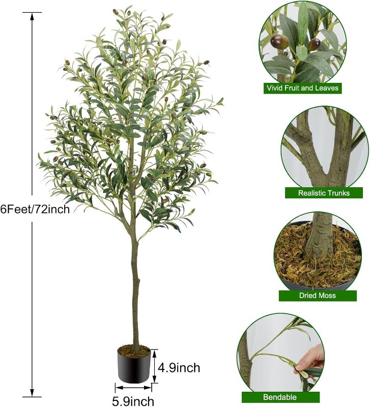 Photo 2 of GTIDEA Artificial Olive Tree 6ft, Tall Faux Olive Tree Indoor with Trunk Fake Silk Tree Fake Potted Plants for Modern Home Christmas Decor Living Room Outdoor Office Balcony Front Porch Decor