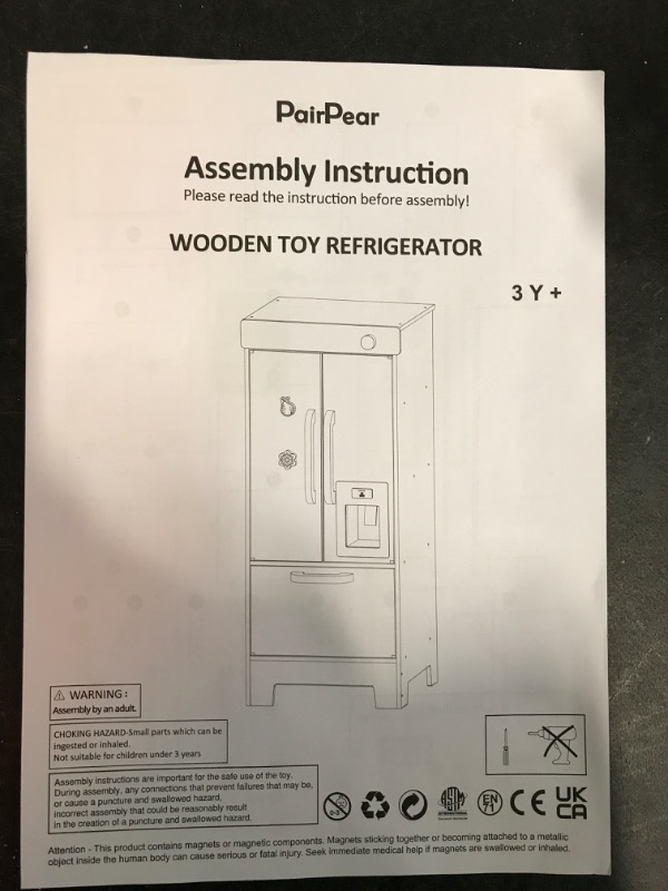 Photo 4 of PairPear Kids Play Kitchen Toy Refrigerator, Wooden Toy Fridge Freezer Set for Kids, Toddler Kitchen Playset with Pretend Play Kitchen Acessories, Play Food Gift for Boys & Girls