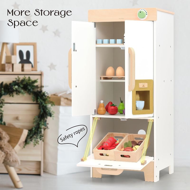 Photo 3 of PairPear Kids Play Kitchen Toy Refrigerator, Wooden Toy Fridge Freezer Set for Kids, Toddler Kitchen Playset with Pretend Play Kitchen Acessories, Play Food Gift for Boys & Girls