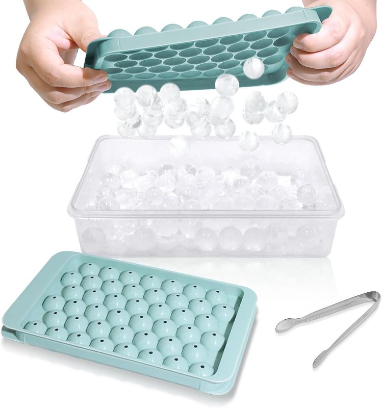 Photo 1 of Ice Cube Tray with Lid and Bin 56 freezer ice molds, easy to remove and splash proof cover with ice pliers and spoon, detachable ice freezing tray, suitable for cocktails,or whiskey ice cubes