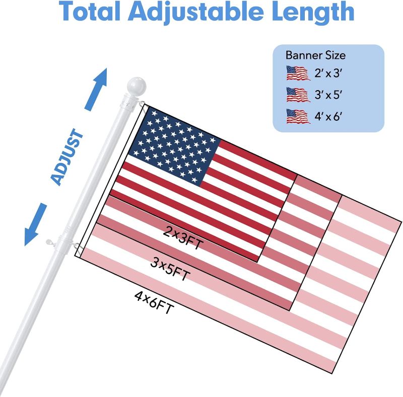 Photo 2 of White Flag Poles for 3x5 Flags Outdoor, Flagpole Kit for Outside House - Heavy Duty 5ft Flagpole and Holder Metal, Mount for Outdoor, Boat, RV, Truck Hitch, 1 inch Diameter, Tangle Free Rings, Flag included