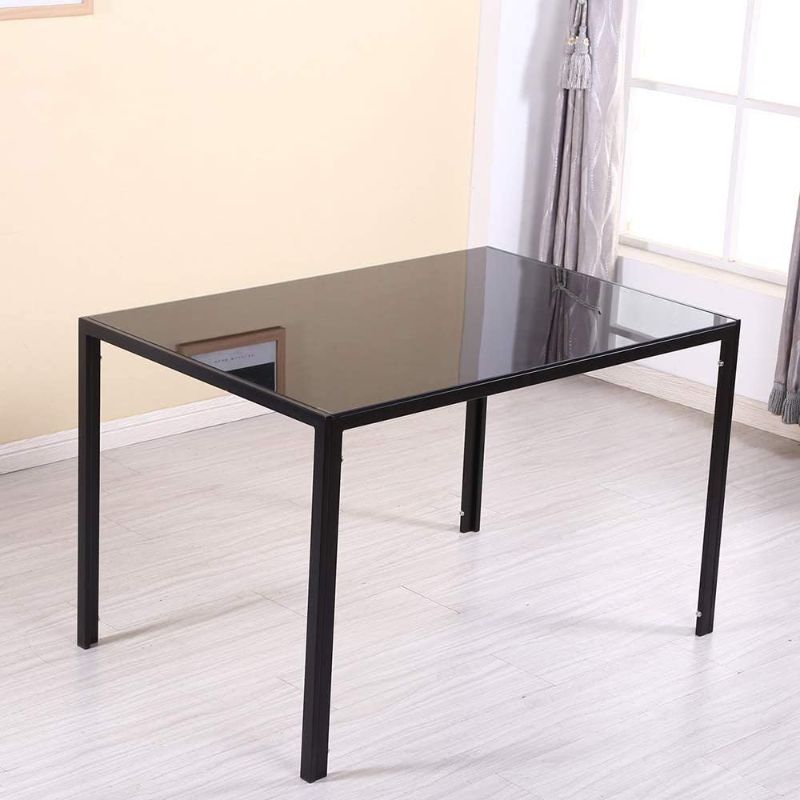 Photo 1 of nozama Modern Rectangle Glass Dining Table with Metal Legs Minimalist Kitchen Table with Clear Desktop Table for 4 Person (Black)