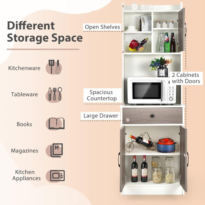 Photo 2 of 71’’ Kitchen Pantry Storage Cabinet, Freestanding Kitchen Buffet Hutch with Drawer, 3 Doors and Adjustable Shelves, Tall Cabinet Cupboard for Kitchen, Living Room (All White)