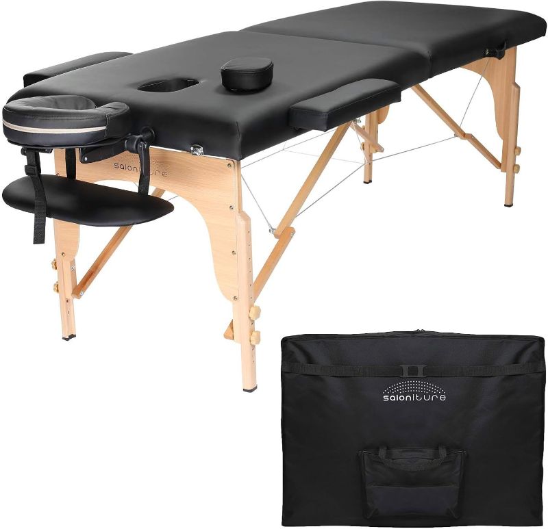 Photo 1 of Saloniture Professional Portable Folding Massage Table with Carrying Case - Black