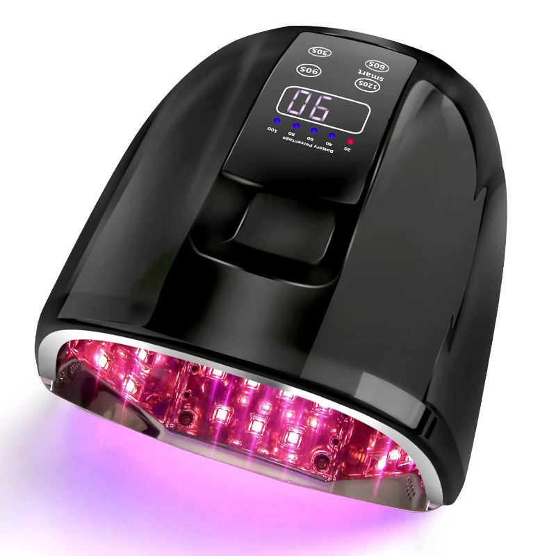 Photo 1 of 90W Professional Wireless Cordless Rechargeable UV LED Nail Lamp,Nail Lamp Gel Nail Curing Dryer Light for Nails with 45 Beads,4 Timer Setting LCD Display Nail Polish Machine (Black)