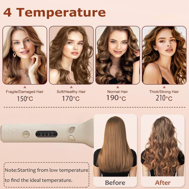 Photo 2 of Rotating Curling Iron, Automatic Curling Iron with 4 Temperature & 3 Timer, Hair Waver with Anti-Tangle, Anti-Scald and Auto-Off, Double Voltage Rotating Curling Iron for Hair Styling