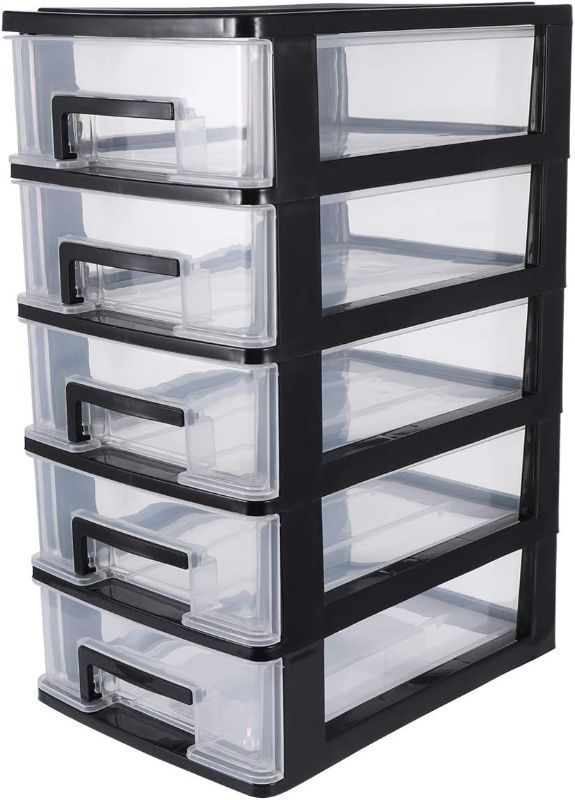 Photo 1 of Toyvian Drawer Desktop Storage Unit, Small Cabinet Plastic Drawer Type, Storage Case Organizer, Five- layer Clear Drawers, Plastic Storage Tower Black