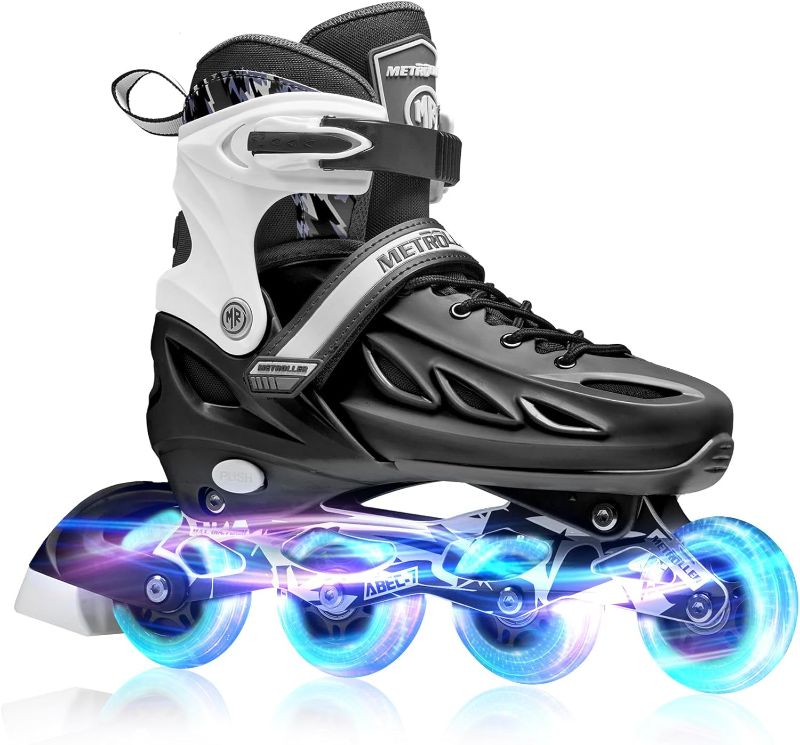 Photo 1 of METROLLER Inline Skates for Girls and Boys, Women, Men 4 Sizes Adjustable Inline Skates with Light Up Wheels, Illuminating Beginner Skates for Kids 5-8 8-12 & Adult Youth.