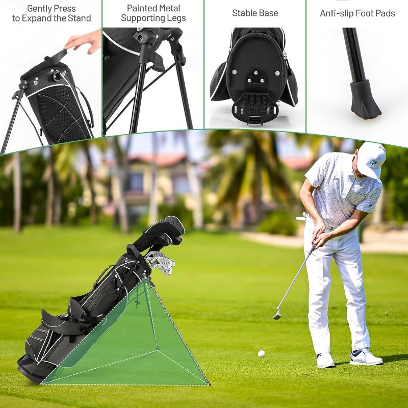 Photo 2 of Goplus Golf Stand Bag, Lightweight Golf Club Bag with 4 Way Top Dividers, Rain Hood, Cooler Bag, 4 Zippered Pockets, Dual Shoulder Strap, Portable Golf Bag with Stand for Women Men