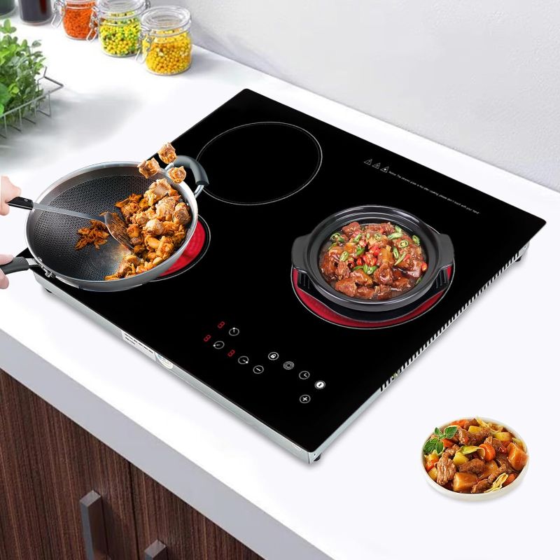 Photo 1 of Electric Ceramic Cooktop, 3 Burners Induction Cooktop, 110v Radiant Stove Top With Timer, 2600w Electric Stove for Glass Pans, Sensor Touch Controls, 9 Heating Level, Child Safety Lock (No Plug)