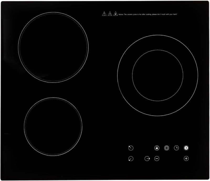 Photo 1 of Electric Ceramic Cooktop, 3 Burners Induction Cooktop, 110v Radiant Stove Top With Timer, 2600w Electric Stove for Glass Pans, Sensor Touch Controls, 9 Heating Level, Child Safety Lock (No Plug)