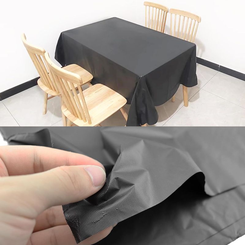 Photo 1 of Black Plastic Tablecloth 4 Pack 54" x 108" Waterproof Vinyl Tablecloths Disposable Plastic Table Cover Rectangle Table Cover for Outdoor Parties Wedding and Dining Room