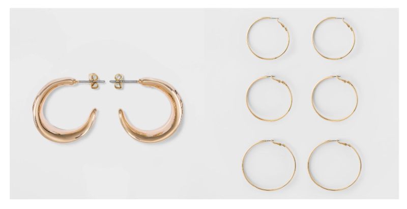 Photo 1 of Big Hoop Earring Set 3ct  & Chunky Hammered Hoop Earrings - a New Day™ Gold