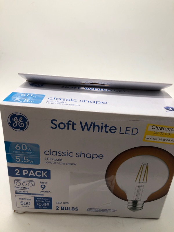 Photo 2 of GE 2pk 60W G25 LED Globe Light Bulbs Soft White
