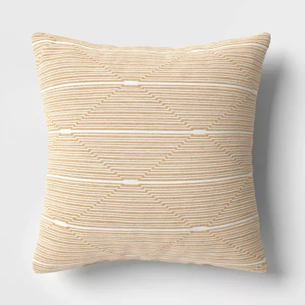 Photo 1 of 18"x18" Diamond Stripe Square Outdoor Throw Pillow Tan - Threshold™
