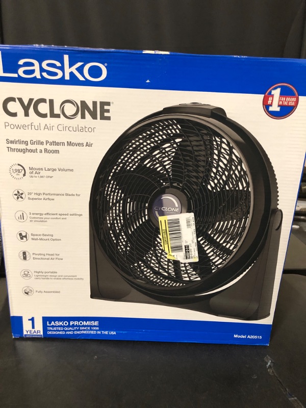 Photo 2 of 20 in. 3 Speeds Cyclone Floor Fan in Black with 90 Degrees Tilt Adjustment, Built-in Carry Handle, Wall Mountable
