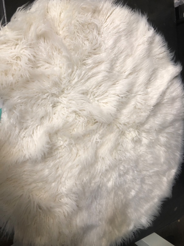 Photo 1 of 3' Faux Fur Round Kids' Rug White - Pillowfort™
