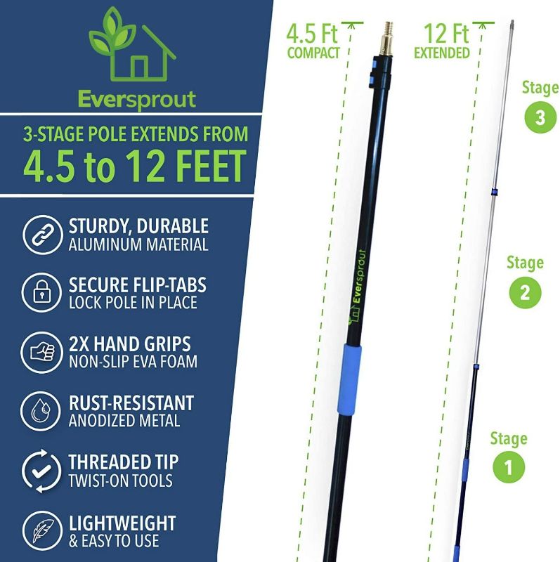 Photo 1 of EVERSPROUT 5-to-12 Foot Telescopic Extension Pole, Lightweight Sturdy Aluminum Telescoping Pole, Easy Flip-Tab Lock Mechanism Telescopic Pole, Twist-On Metal Tip Paint Roller Extension Pole
