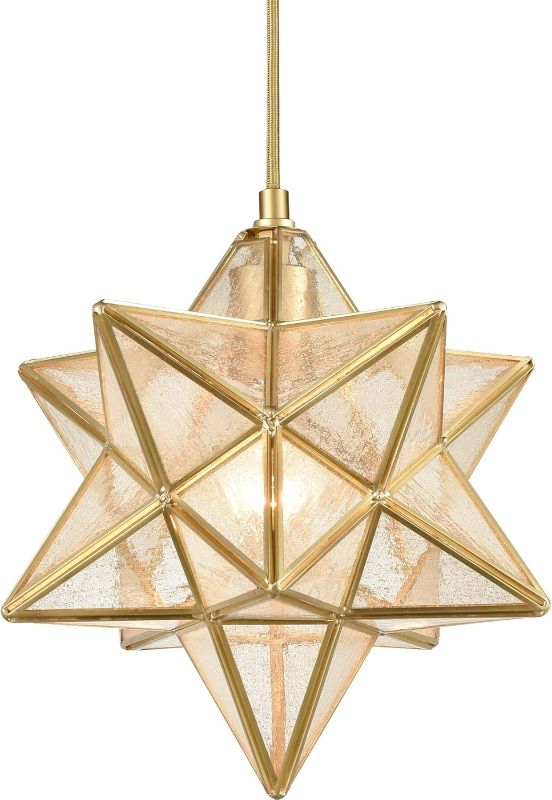 Photo 1 of DAYCENT Brass Moravian Star Light in Seeded Glass Pendant Lights Fixture, 11-in
