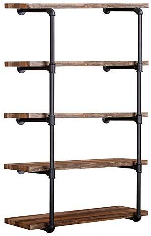 Photo 1 of Industrial Wall Mount Iron Pipe Shelf Shelves Shelving Bracket Vintage Retro Black DIY Open Bookshelf DIY Storage offcie Room Kitchen Shelves (2Pcs,52" Tall,12" deep)
