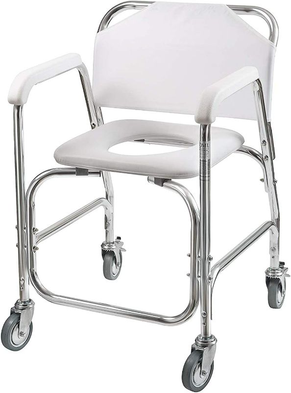 Photo 1 of DMI 3-1 Rolling Shower Chair, Rolling Bathroom Wheelchair for Handicapped, Elderly, Injured or Disabled, & Commode, Rolling Shower Chair, 24" x 22" x 34", 250 lb Weight Capacity, White
