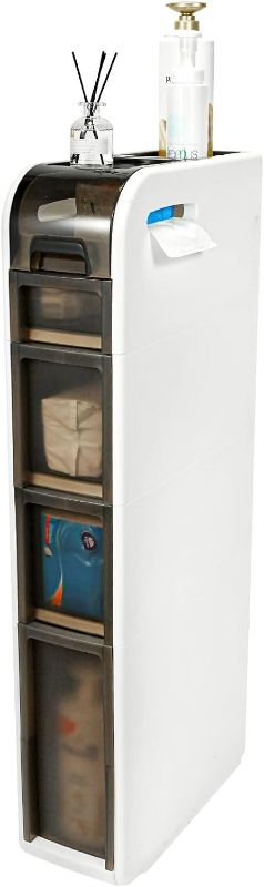 Photo 1 of 4-Tier Bathroom Floor Cabinet, Narrow Bathroom Storage Cabinet, Mobile and No Installation Required, Perfect for Small Space Laundry Rooms, Toilet Areas, and Living Room Gaps
