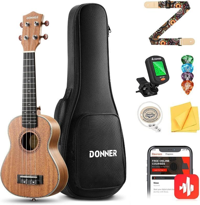 Photo 1 of Donner Concert Ukulele Beginner Kit 23 inch Ukelele Mahogany Wood with Free Online Lesson Gig Bag Strap Nylon String Tuner Picks Ukalalee Yukalalee Bundle Pack DUC-200
