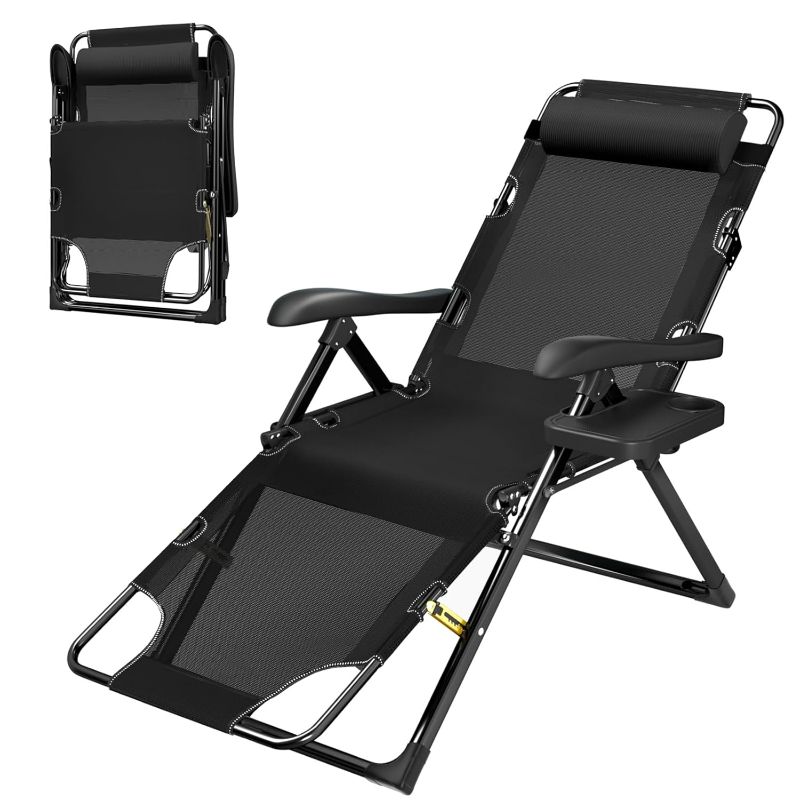 Photo 1 of UMAY Folding Recliner Chair 3 in 1, 8 Position Leg Adjustment, 9 Position Back Adjustable Patio Lounge Chair 180° Lying Down Camping Recliner for Outdoor, Pool, Beach, Indoor
