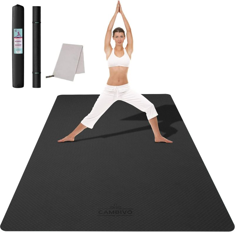 Photo 1 of CAMBIVO Large Yoga Mat (6'x 4'), Extra Wide Workout Mat for Men and Women, Yoga Mat Thick 1/3 &1/4 Exercise Mats for Home Workout, Yoga, Pilates (Black,1/4 inch)
