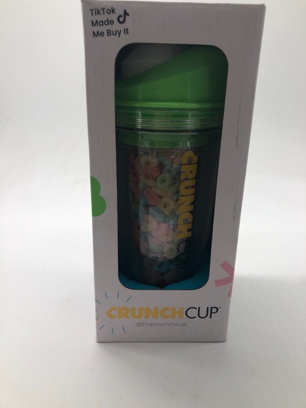 Photo 2 of CrunchCup XL Green: Portable Plastic Cereal Cup for Breakfast on the Go, BPA-Free & Dishwasher-Safe
