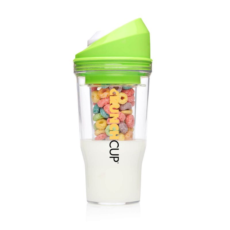 Photo 1 of CrunchCup XL Green: Portable Plastic Cereal Cup for Breakfast on the Go, BPA-Free & Dishwasher-Safe
