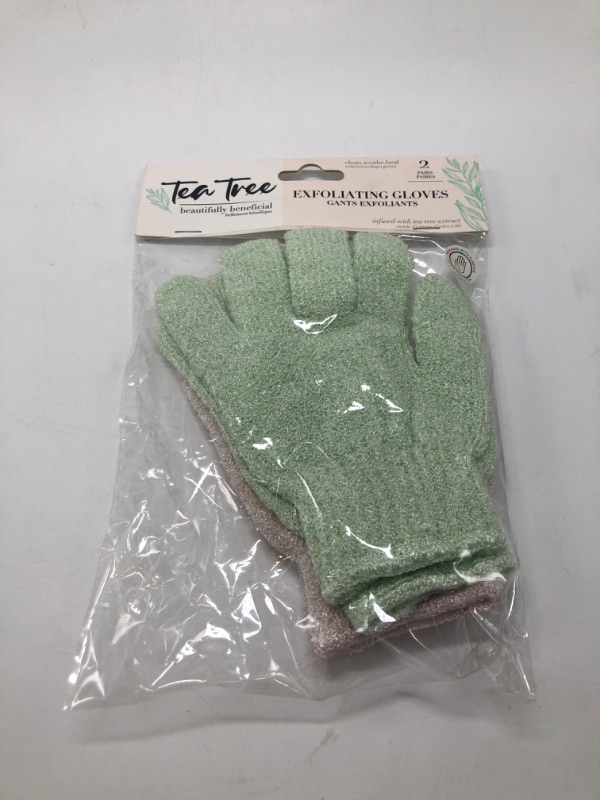 Photo 2 of Bathtopia Infused Exfoliating Gloves (2 Pack) (Tea Tree)
