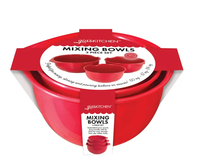 Photo 1 of gia'sKITCHEN™ 3-Piece Set of Nesting Mixing Bowls with Lipped Handles and Pour Spouts, Red
