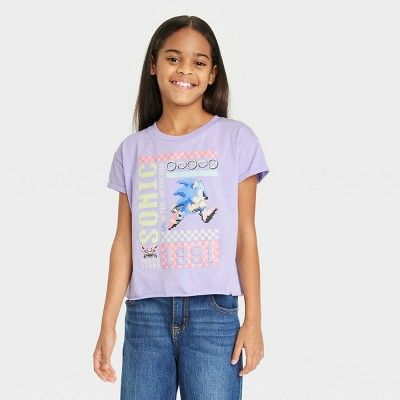 Photo 1 of Lavender XS Girls' Sonic the Hedgehog Boyfriend Short Sleeve Graphic T-Shirt - 