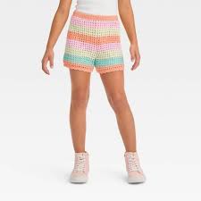 Photo 1 of L Peach Orange Striped Girls' Open Knit Sweater Shorts - art class 