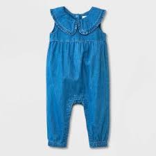 Photo 1 of Dark Blue 6-9M Baby Girls' Collar Denim Romper - Cat & Jack