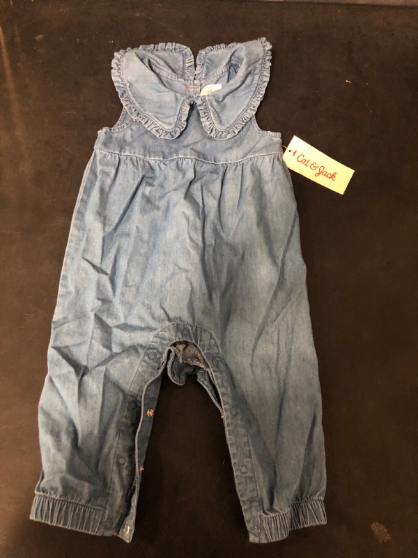 Photo 2 of Dark Blue 6-9M Baby Girls' Collar Denim Romper - Cat & Jack