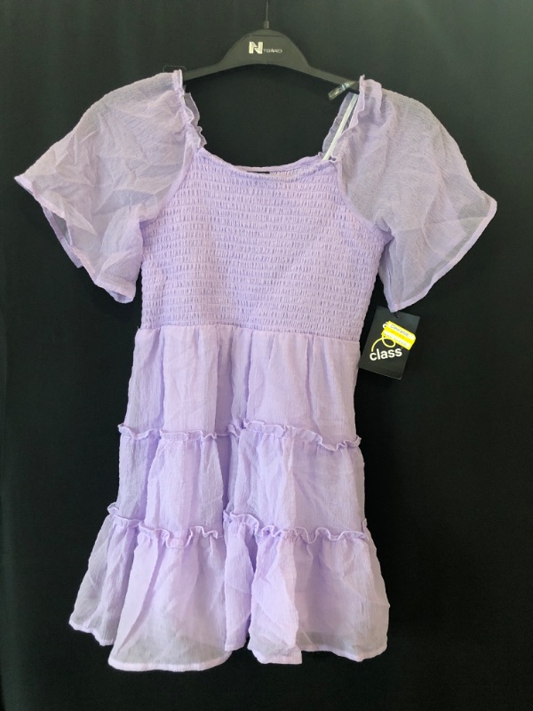 Photo 2 of Girls' Small Smocked Bodice Flutter Sleeve Textured Dress - art class Purple 