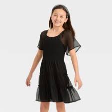 Photo 1 of Girls' Small  Smocked Bodice Flutter Sleeve Textured Dress - art class Black 