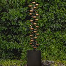 Photo 1 of 65” Bloomington Cascading Cup Fountain - Features: Beautiful light melodic waterfall sound; Steel construction with rust resistant copper painted finish with 31 copper colored bowls and standing at a striking 5.4 ft (1.6m) tall.
