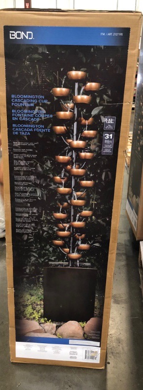 Photo 2 of 65” Bloomington Cascading Cup Fountain - Features: Beautiful light melodic waterfall sound; Steel construction with rust resistant copper painted finish with 31 copper colored bowls and standing at a striking 5.4 ft (1.6m) tall.
