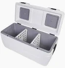 Photo 1 of Igloo - 165 Quart Marine Cooler, White, X-Large - Features: MaxCold Performance Cooler, 280 Can Capacity; Butterfly Quick Access Hatch on Lid; Pressure Fit, PU Foamed, Fish Ruler on Lid; Party Bar Dividers (2) to Organize Food and Drinks; Oversized Engine