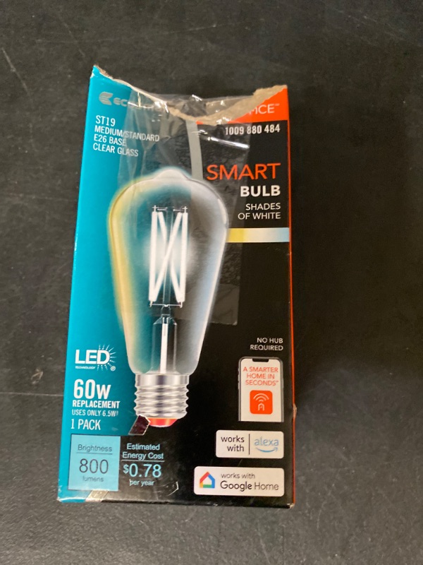 Photo 2 of EcoSmart 60-Watt Equivalent Smart ST19 Clear Tunable White CEC LED Light Bulb with Voice Control (1-Bulb) Powered by Hubspace