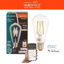 Photo 1 of EcoSmart 60-Watt Equivalent Smart ST19 Clear Tunable White CEC LED Light Bulb with Voice Control (1-Bulb) Powered by Hubspace