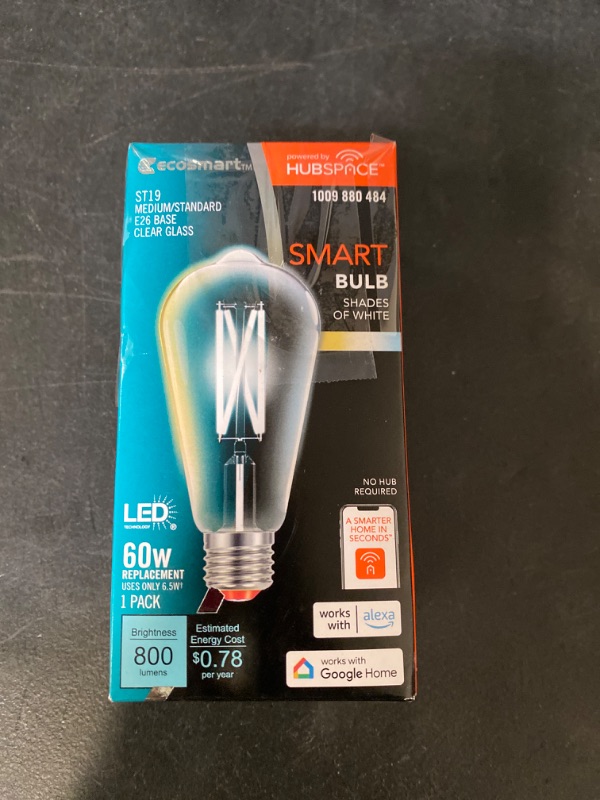 Photo 2 of 60-Watt Equivalent Smart ST19 Clear Tunable White CEC LED Light Bulb with Voice Control (1-Bulb) Powered by Hubspace
