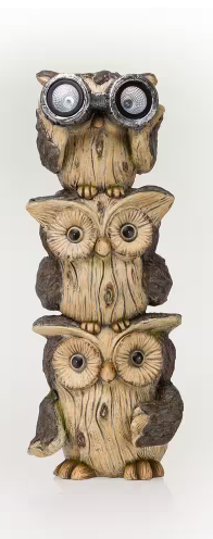 Photo 1 of Alpine Corporation 10 X 25 Charming Stacked Owls Statue with LED Lights Brown
