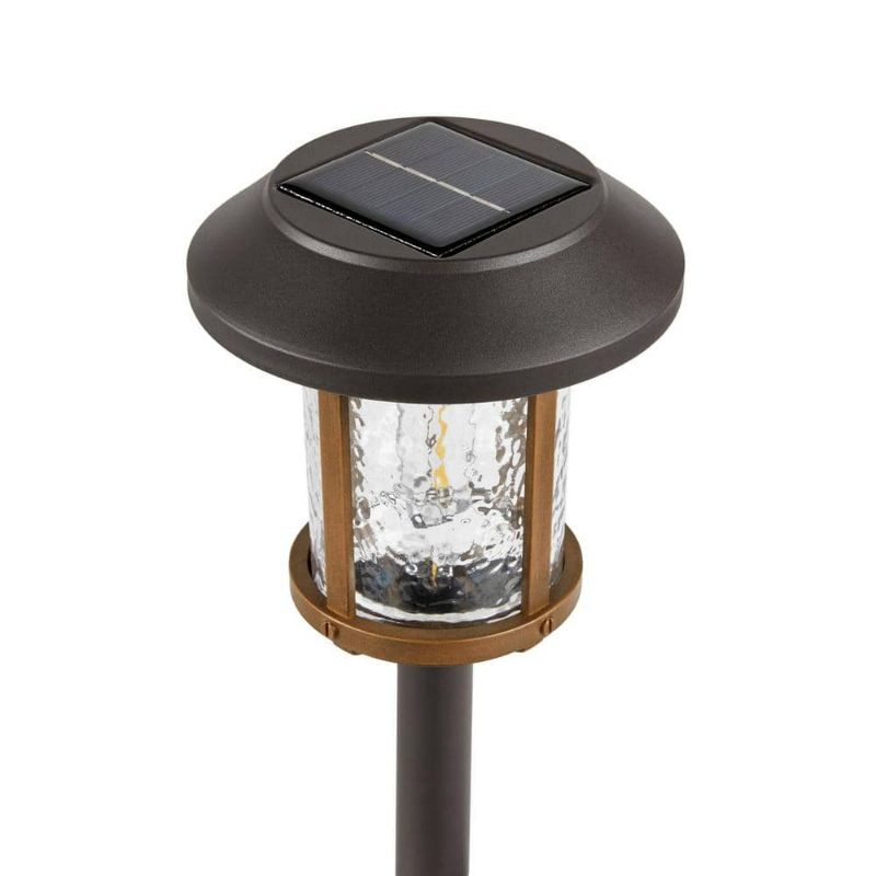 Photo 1 of Lockhart Solar Bronze and Warm Wood LED Path Light 14 Lumens with Ice Glass Lens and Vintage Bulb 2-Tone (4-Pack)
